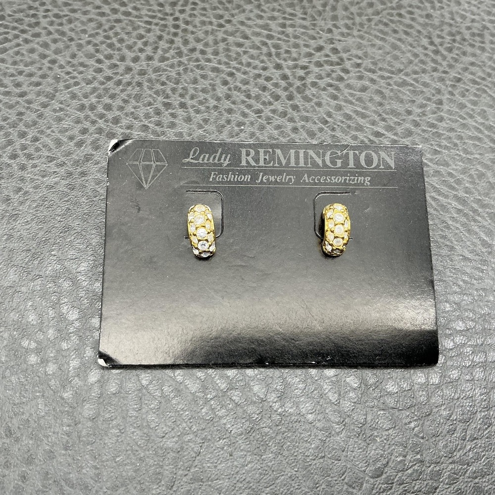 Lady Remington Gold Tone Huggie Earrings Womens White Rhinestone Stud Jewelry